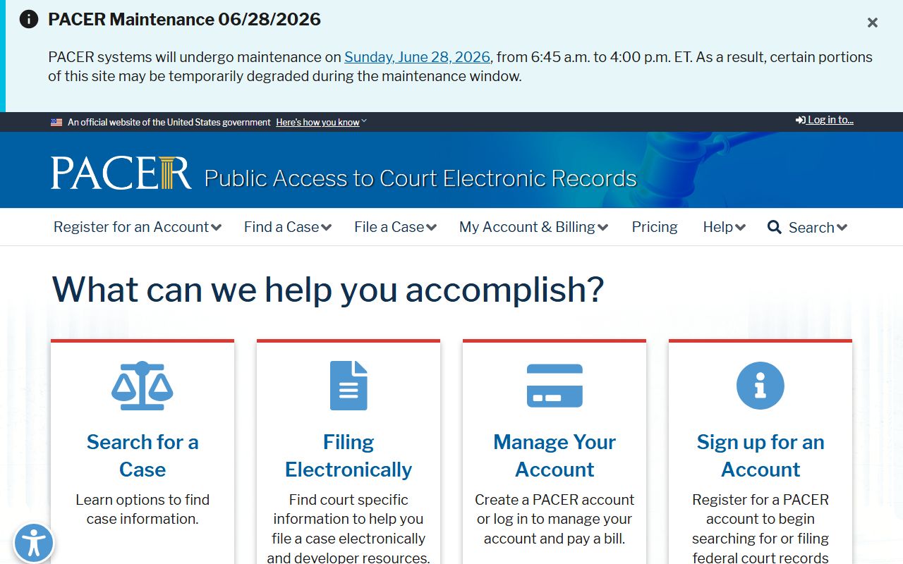 Clerk of court PACER access portal
