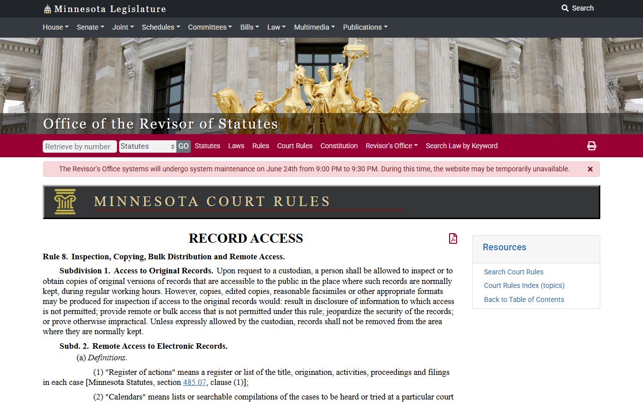 Traverse County court dockets Rule 8 remote access