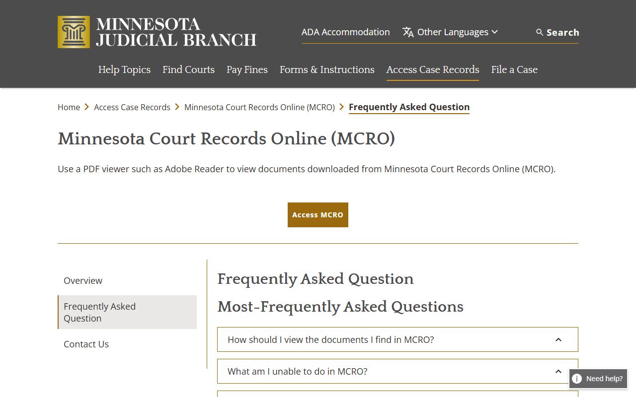 Traverse County court records MCRO FAQ limits