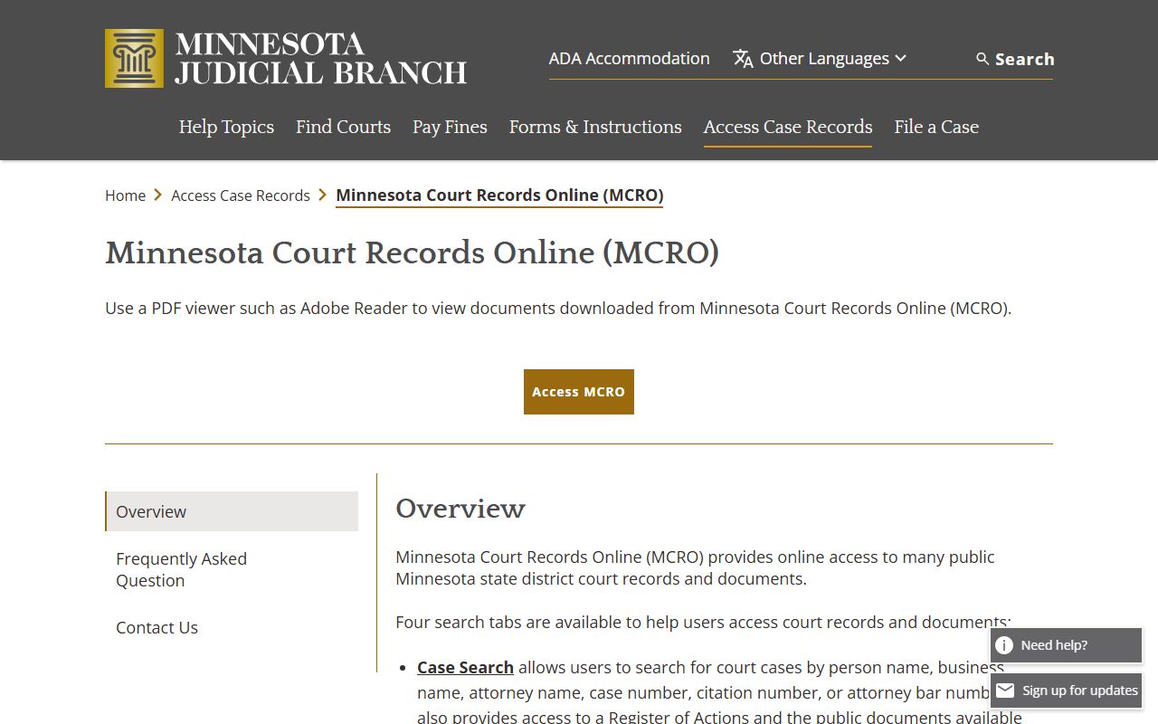 MCRO overview for Traverse County court records