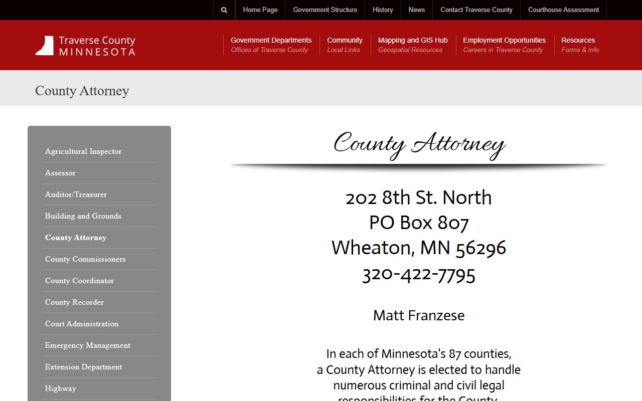 Traverse County criminal court records County Attorney