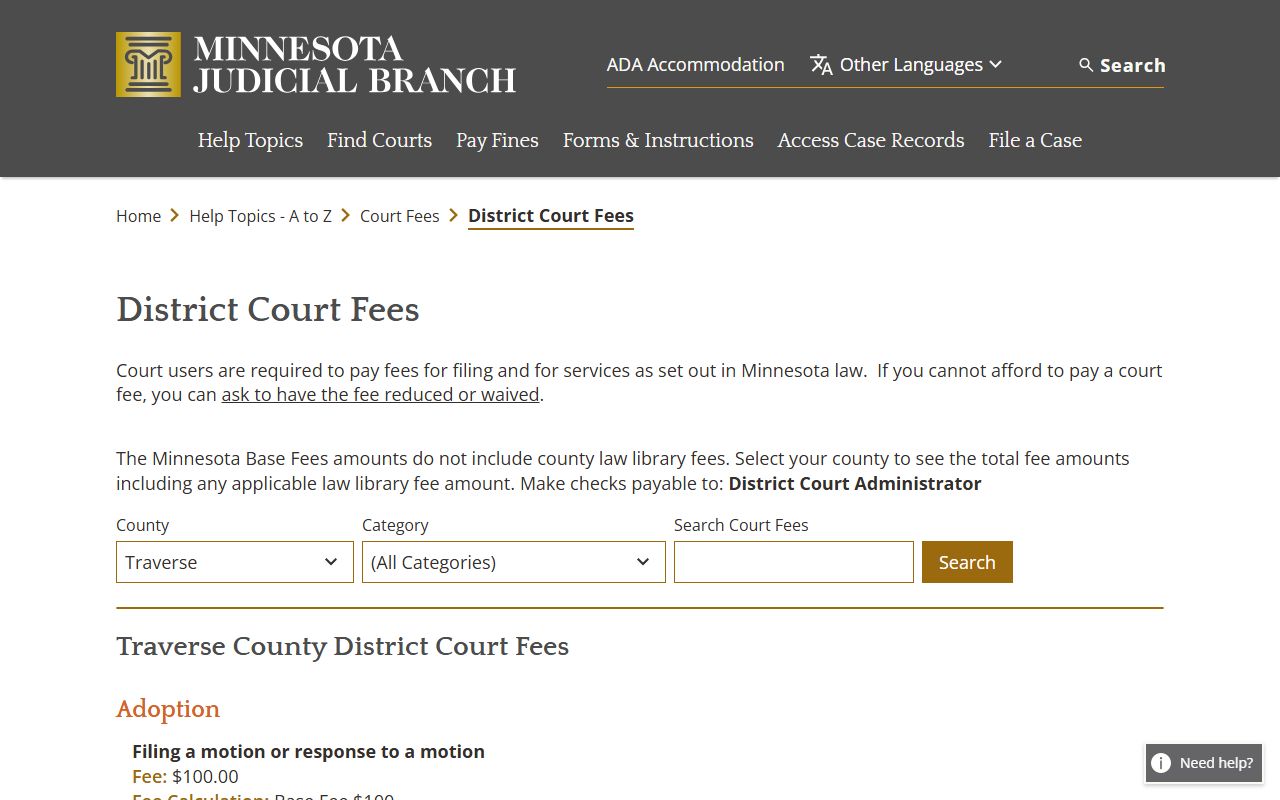 Traverse County district court fee schedule