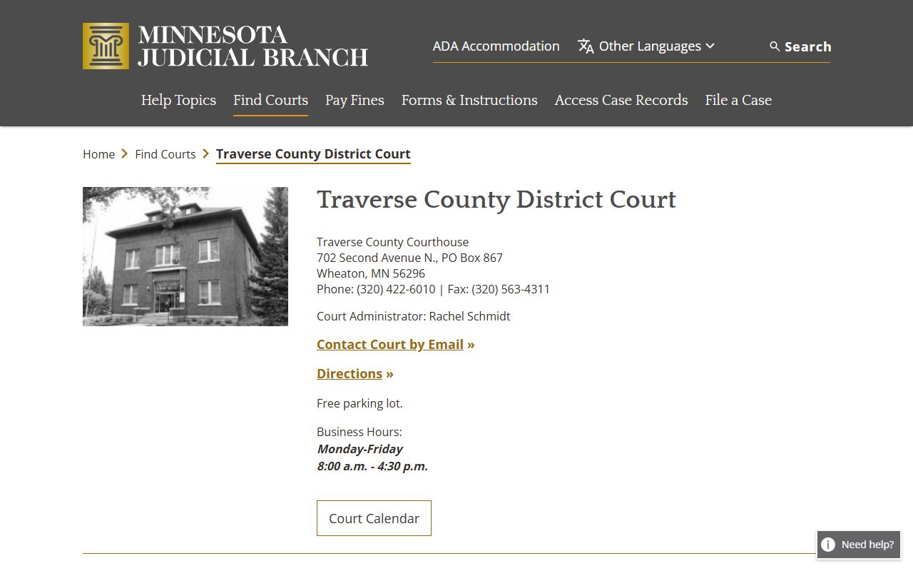 Traverse County District Court page