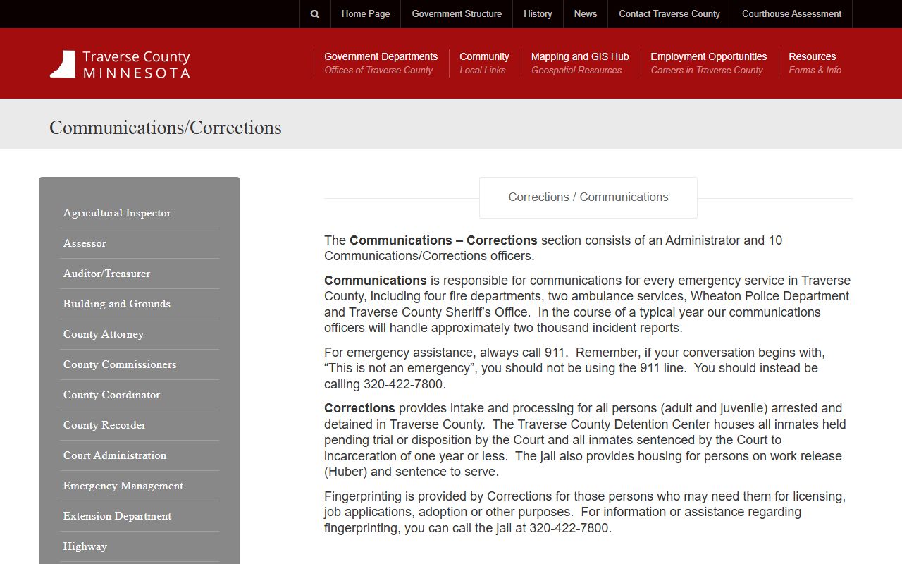 Traverse County inmate records communications corrections