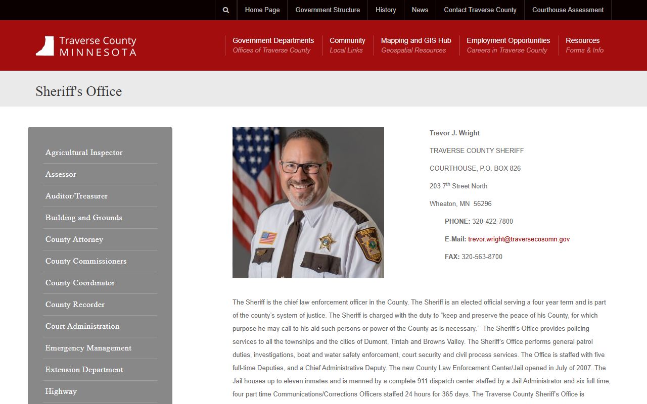Traverse County inmate records Sheriff page