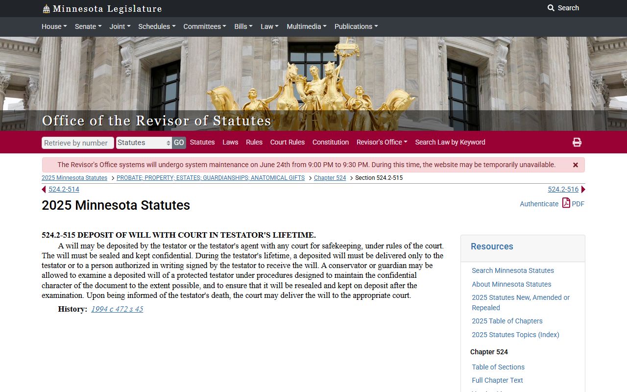 Probate records will deposit statute