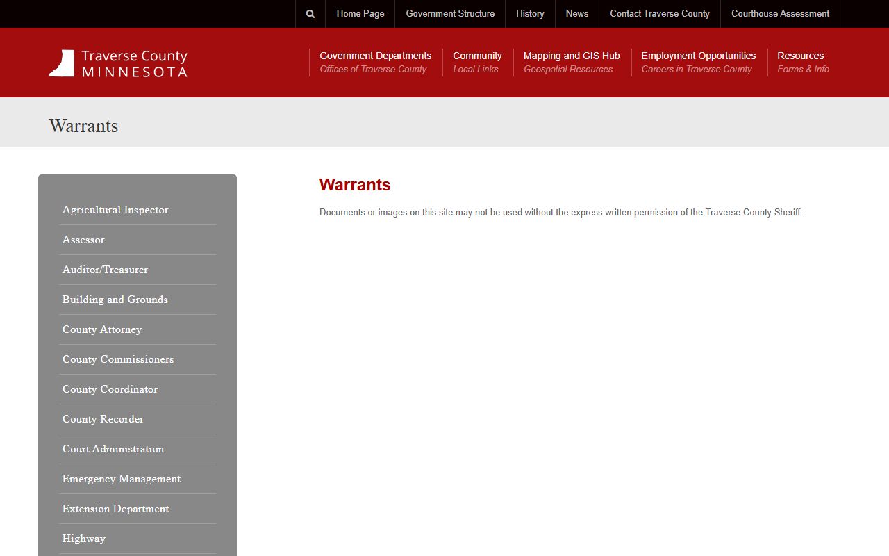 Traverse County warrant records Sheriff warrants page